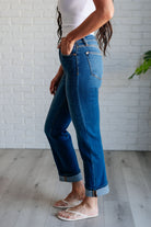 Judy Blue Campbell High Rise Center Seam Detail Straight Jeans side profile