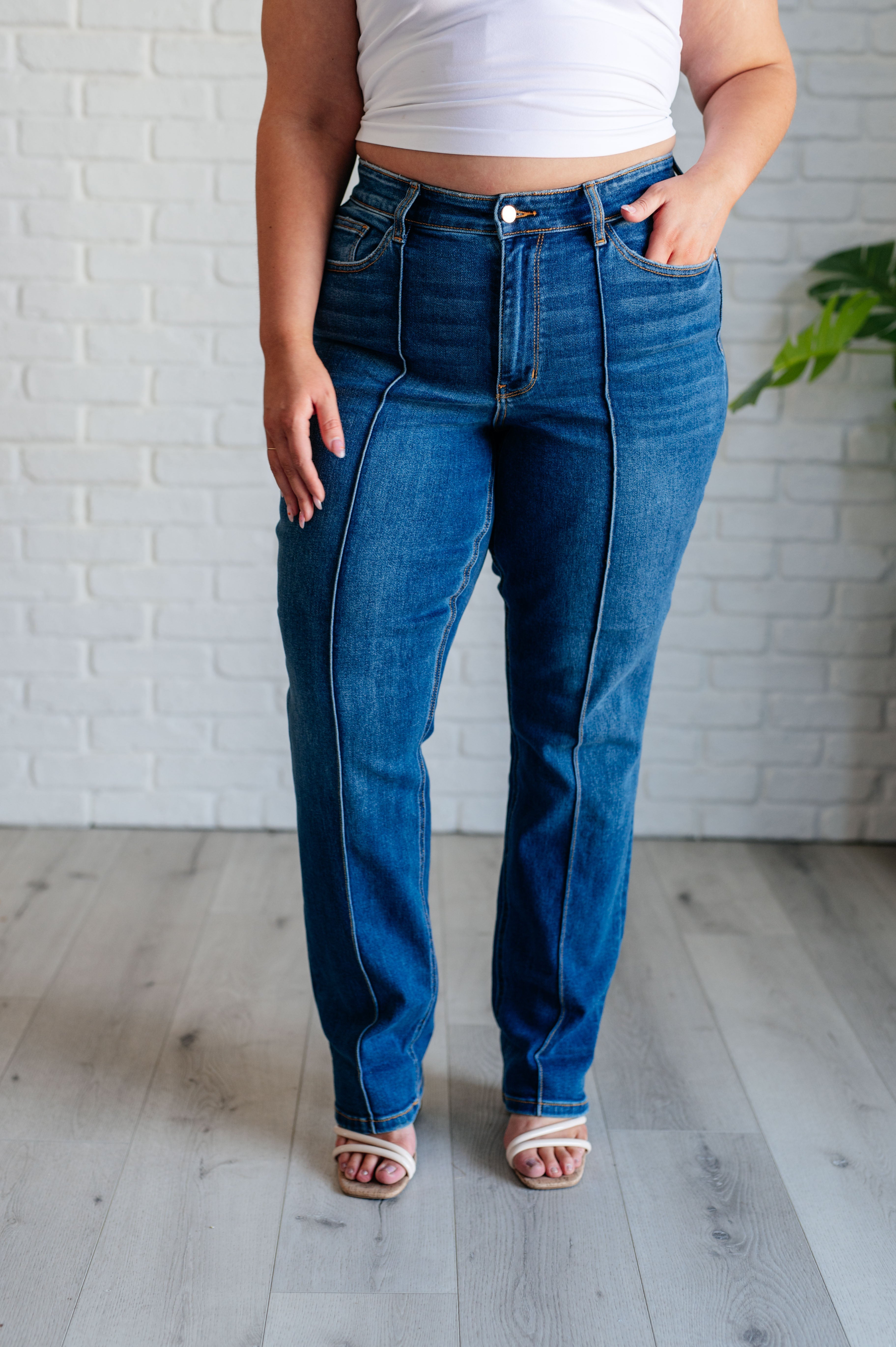 Judy Blue Campbell High Rise Center Seam Detail Straight Jeans plus front detail