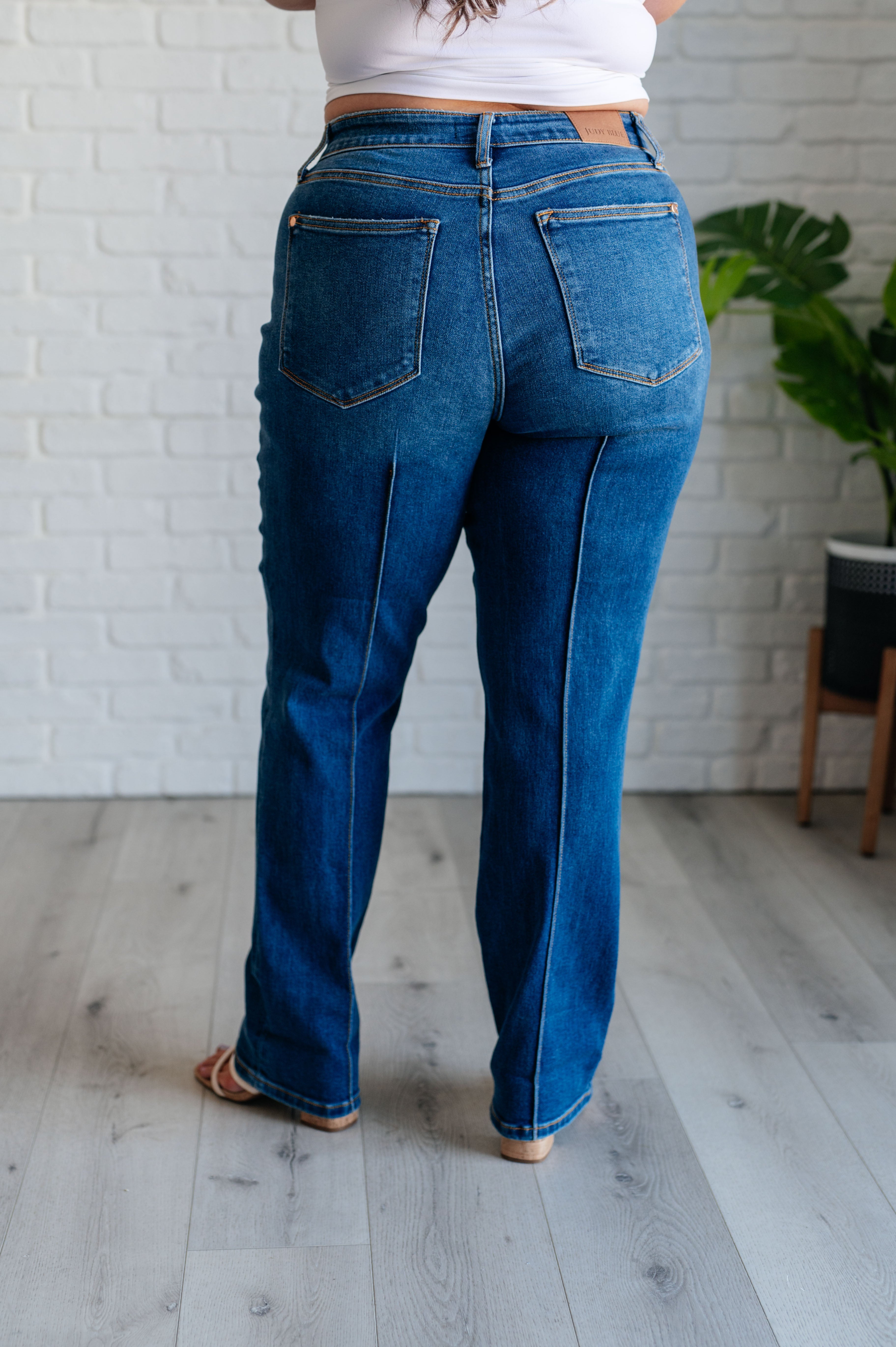 Judy Blue Campbell High Rise Center Seam Detail Straight Jeans plus rear view