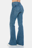 Judy Blue Mid Rise Tummy Control Cut Hem Flare Jeans in Vintage Wash back view