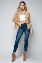 Light Brown puffer vest with zip front and pockets