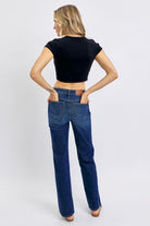 Judy Blue Tummy Control Straight Jeans in Dark Wash back view