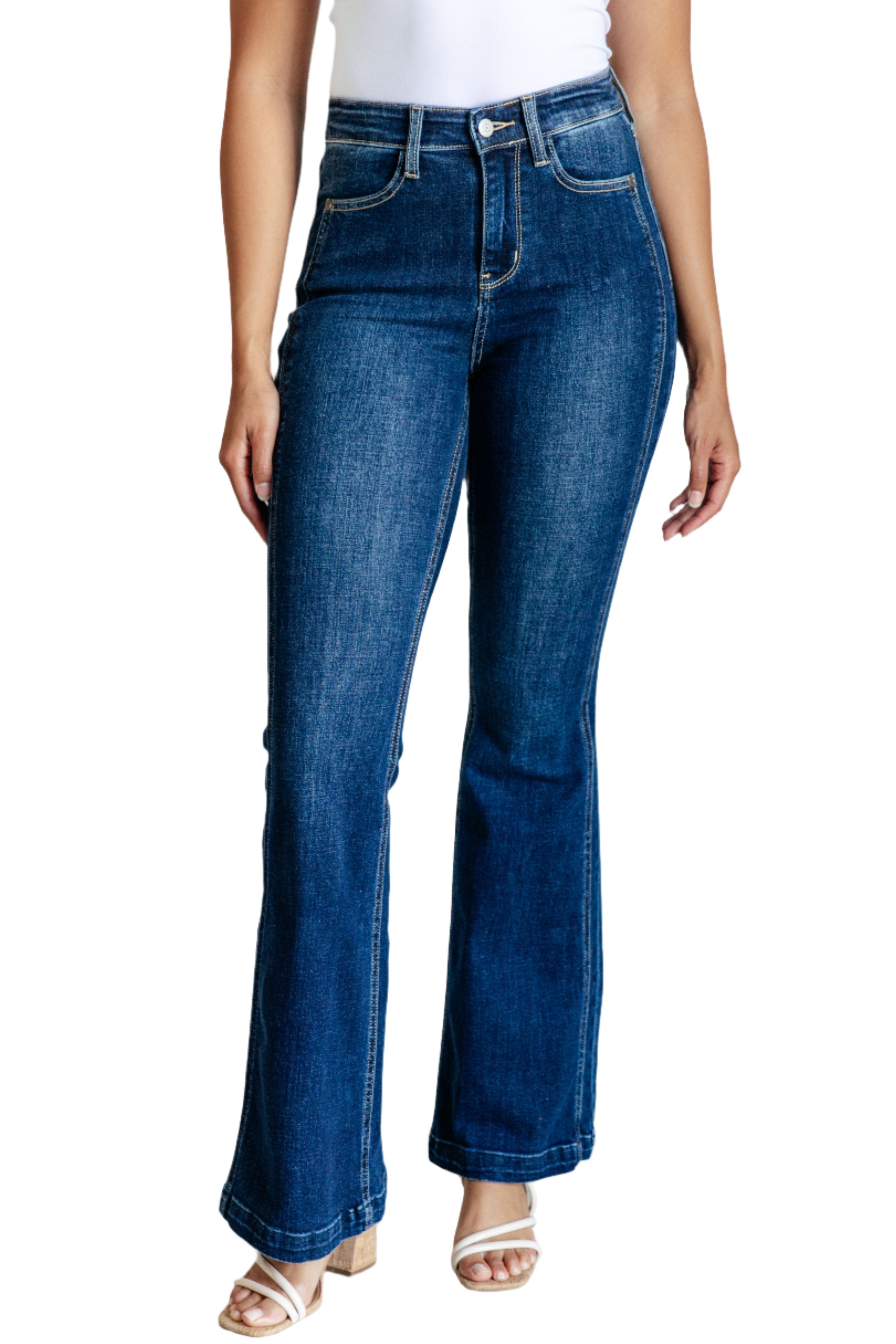 Judy Blue Mavis High Rise Side Seam Detail Flare Jeans on Nia