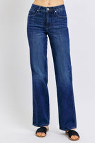 Judy Blue Tummy Control Straight Jeans in Dark Wash close photo