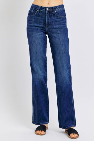 Judy Blue Tummy Control Straight Jeans in Dark Wash close photo