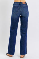 Judy Blue Tummy Control Straight Jeans in Dark Wash non distressed back view