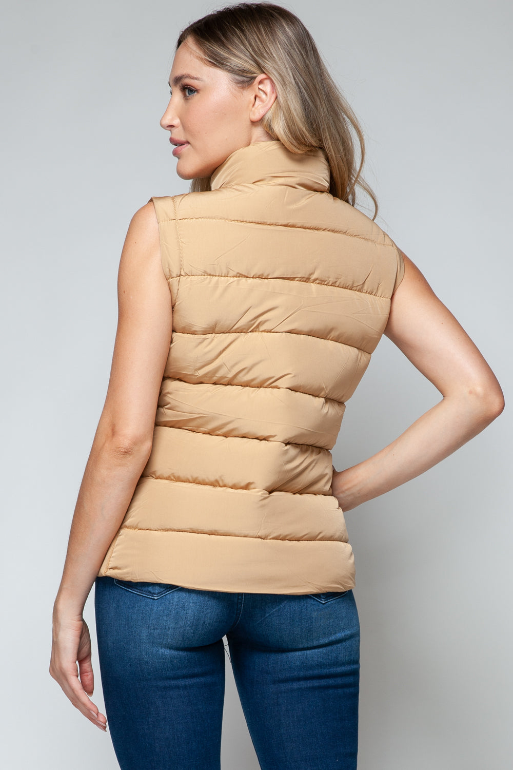 Beige Puffer Vest with zip front