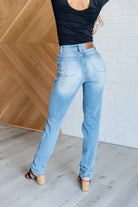 Aiden High Rise Patch Pocket Distressed Boyfriend Jeans on Sarah size 0 back view