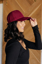 Burgundy Wine women's hat front on Sabrina side view 