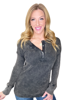 Mineral Wash Baby Waffle Henley in Ash Black Front View