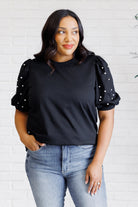 Diamonds and Pearls Puff Sleeve Top in Black on Krychele