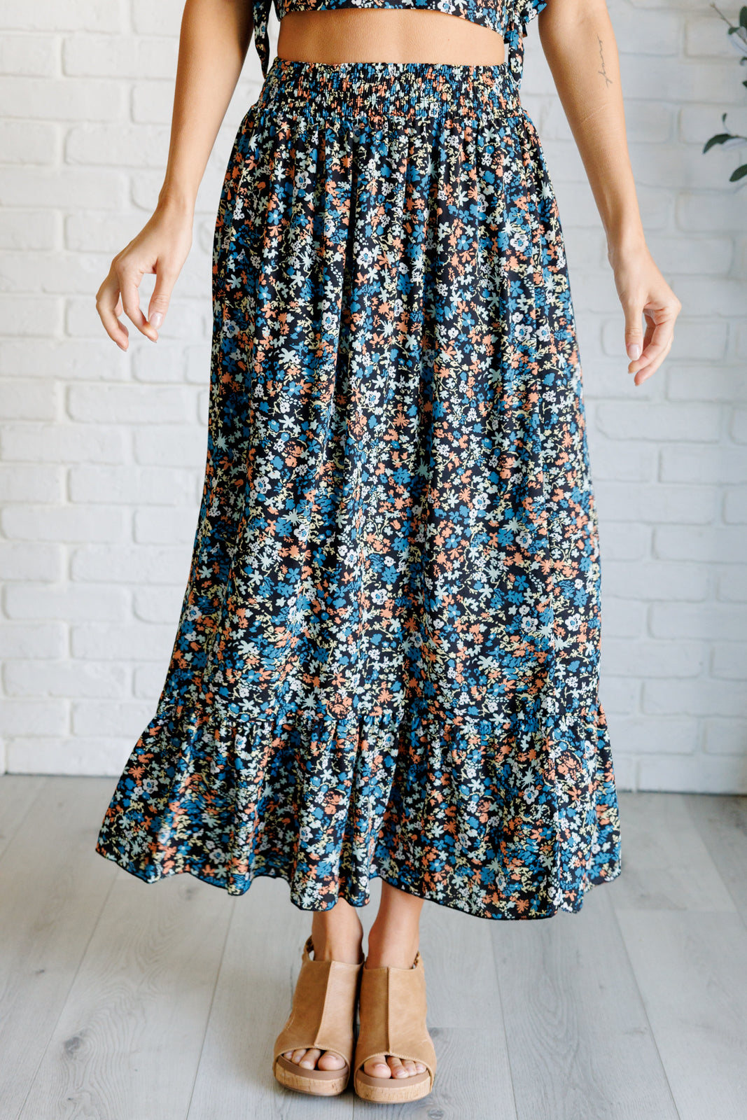 Midi Skirt with Ditsy Florals