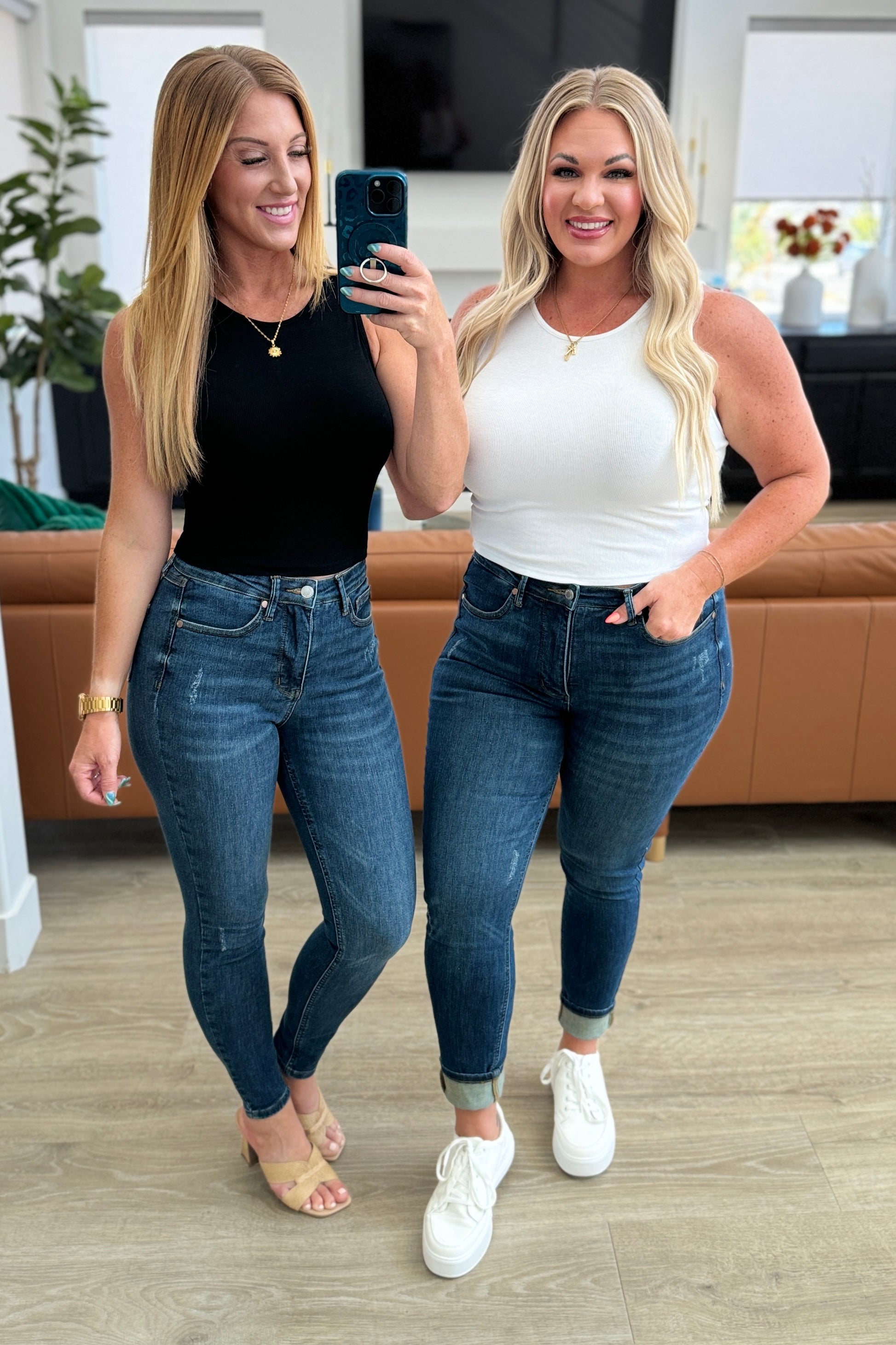 Judy Blue Cora High Rise Control Top Skinny Jeans - Models Kirra and Amanda 