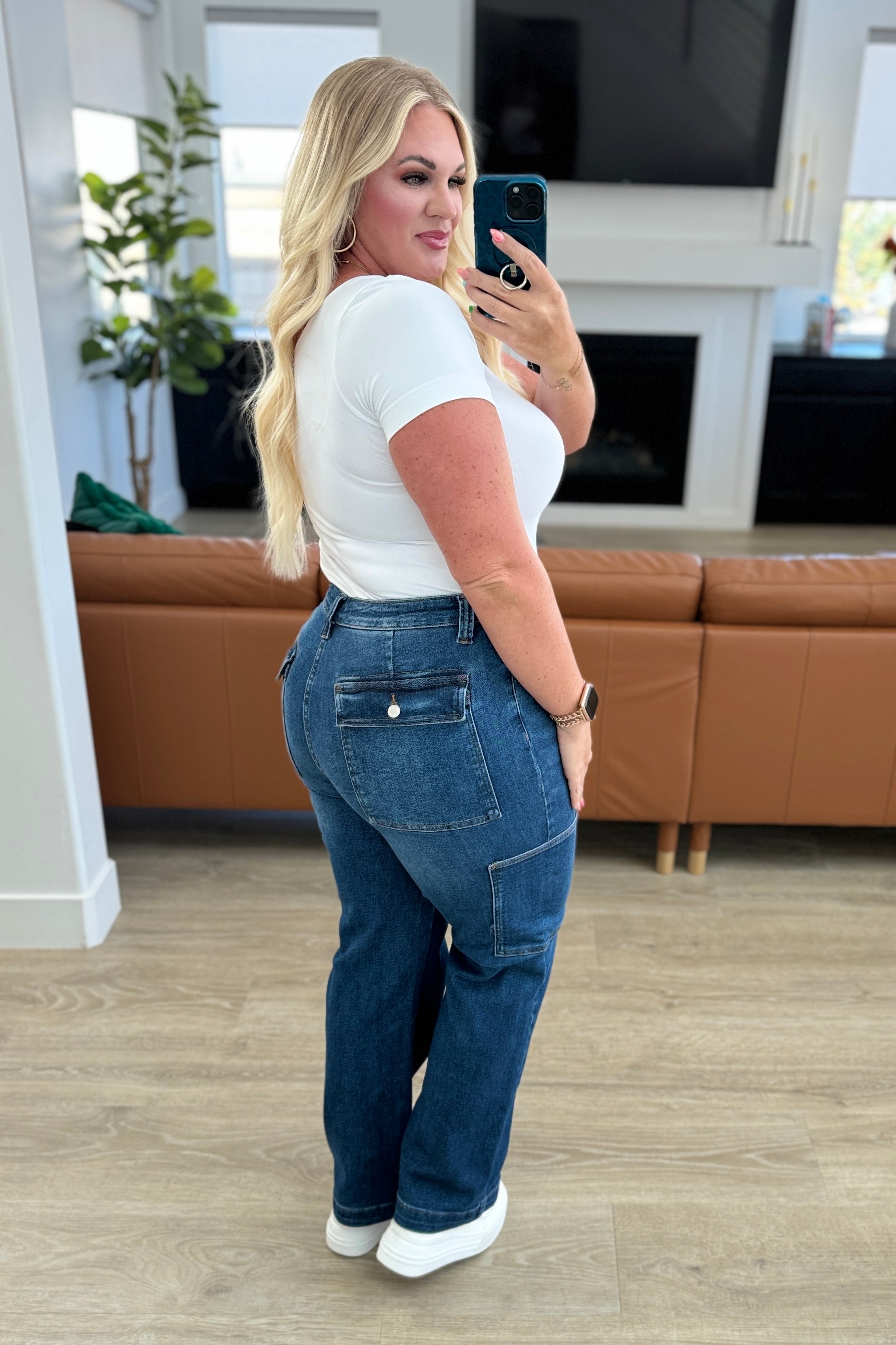 Judy Blue Leila High Rise Cargo Straight Jeans-Kirra back