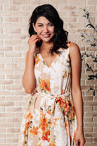 It's All Sunshine V-Neck Floral Dress in Orange-waist detail