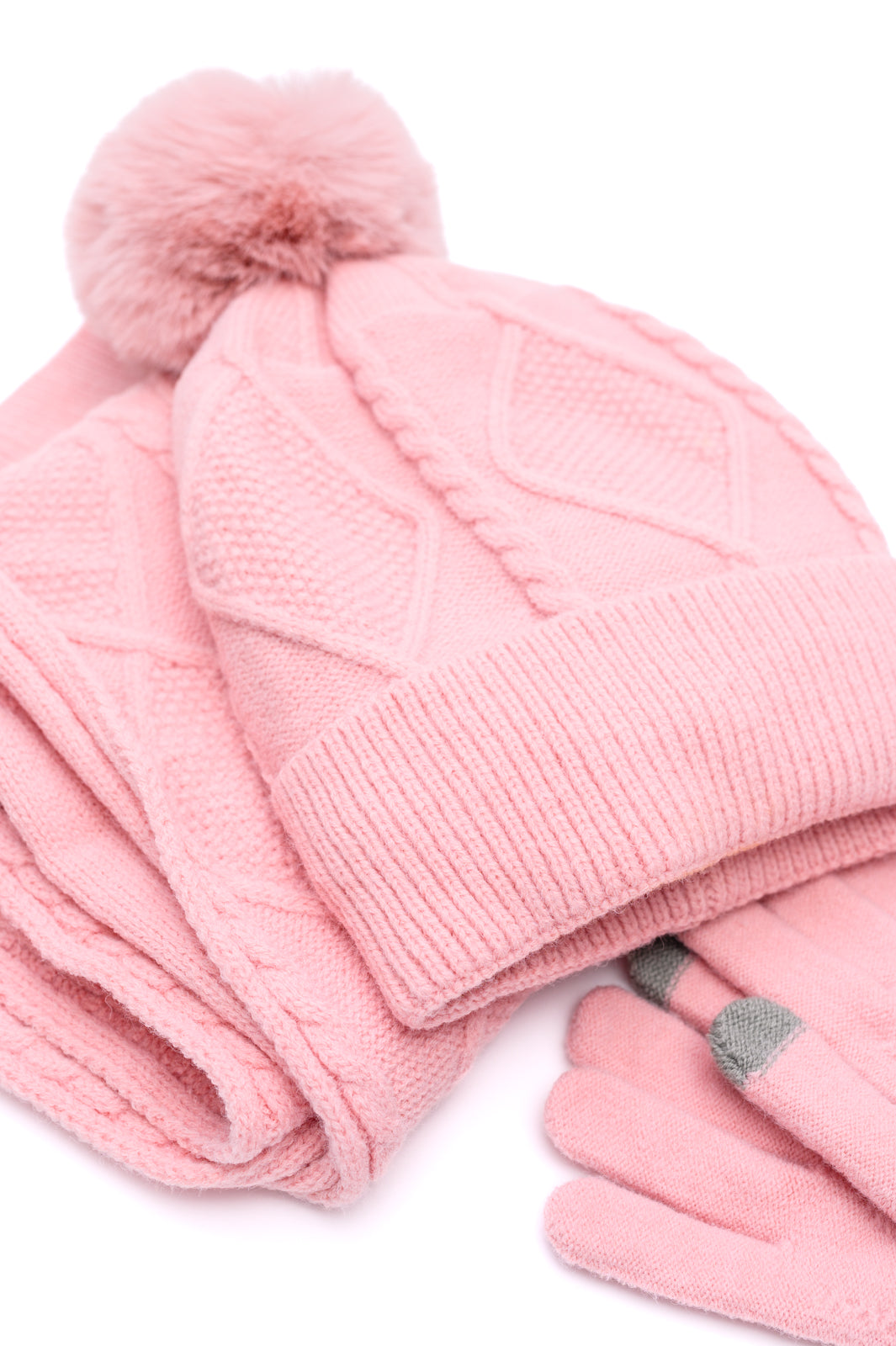 WomePink Beanie, scarf, and glove set