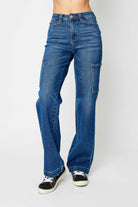 Judy Blue Cargo Jeans in Dark Wash Denim - Non Distressed Denim