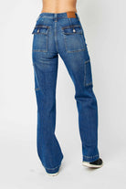 Back of Judy Blue Cargo Jeans in Dark Wash Denim - Non Distressed Denim