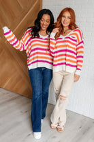 BiBi Striped V Neck Never Gonna Give You Up Drop Shoulder Sweater Sarah & Krychele