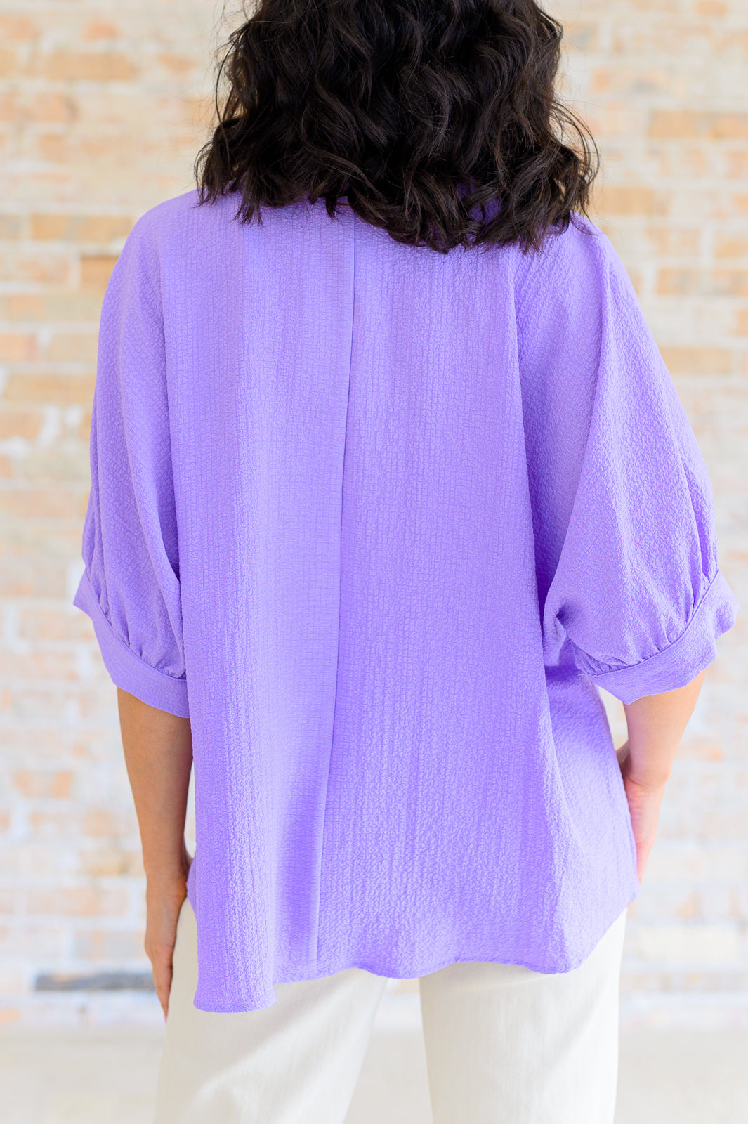 Back of Up For Anything V-Neck Blouse in Lavender by Andree by Unit