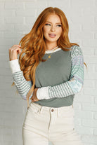 Sage Long sleeve to with mixed print sleeves