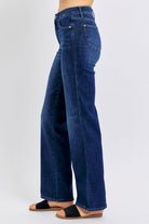 Judy Blue Tummy Control Straight Jeans in Dark Wash side view