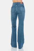 Judy Blue Mid Rise Tummy Control Cut Hem Flare Jeans in Vintage Wash with no distressing