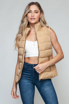 Beige Puffer Vest with zip front