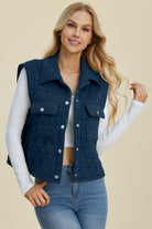 Quilted Textured Blue Vest with Button Snaps shown open