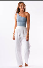 Lightweight white rouched waist women's pants