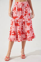 Caliente Pink Lemonade Layered Ruffle Midi Skirt (front)