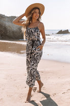 Isabella Black and White Floral Wide Leg Jumpsuit (full left side view)