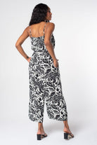 Isabella Black and White Floral Wide Leg Jumpsuit (relaxed back view)