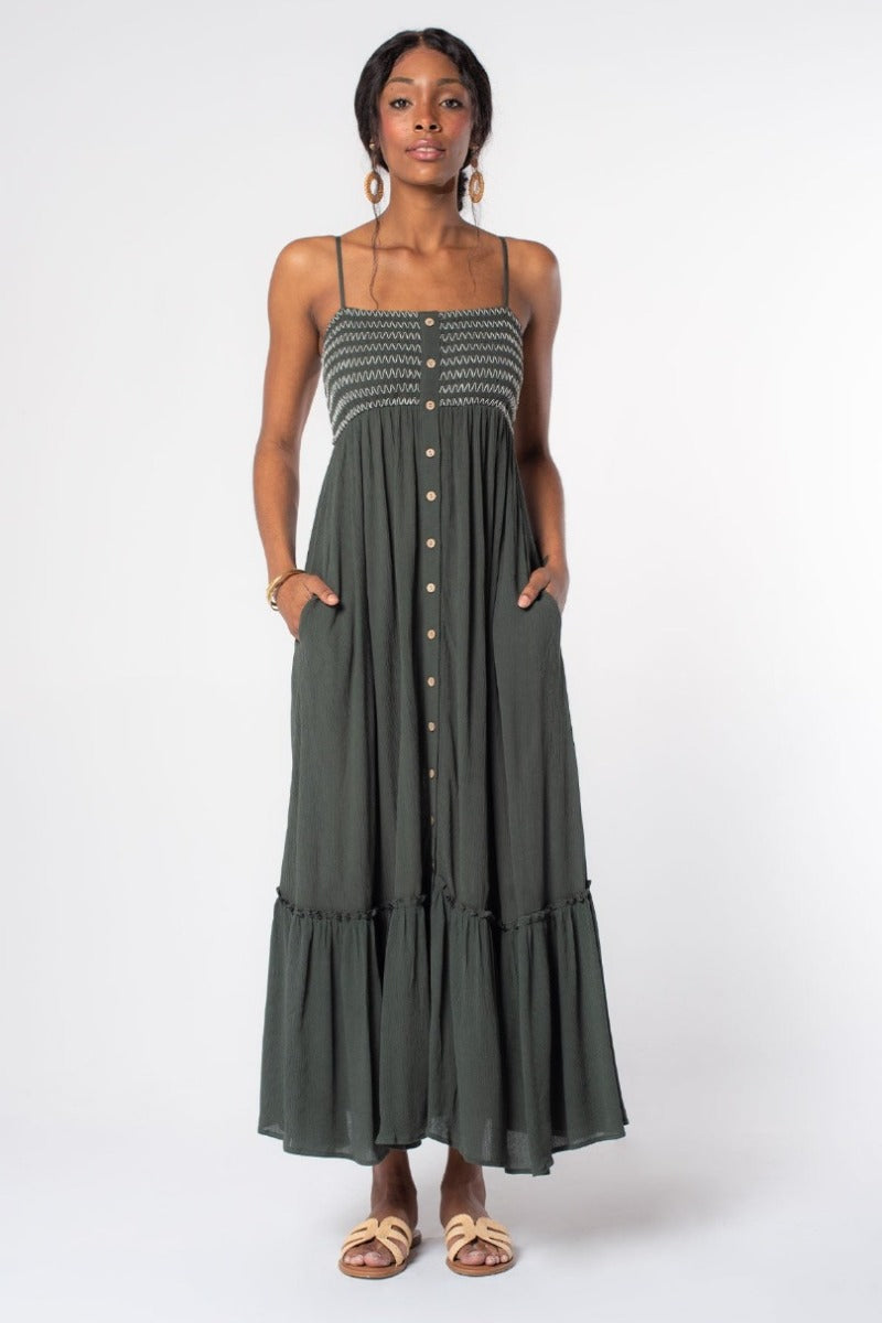 Olivia Bohemian Smocked Maxi Dress from Lovestitch (full front)