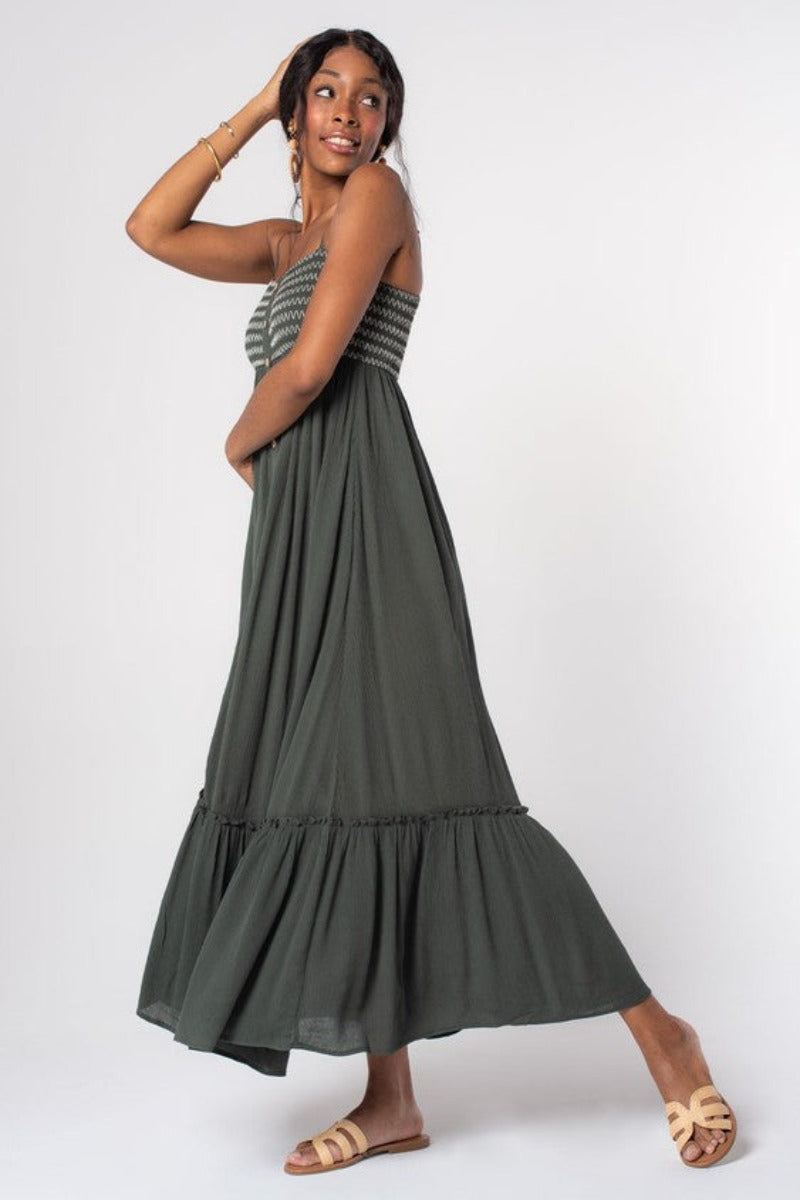 Olivia Bohemian Smocked Maxi Dress from Lovestitch (side profile)