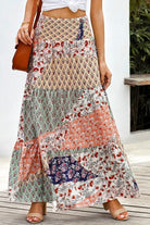 Calypso Long Boho Skirt in Multi-Color Pattern Tiers (full front details)