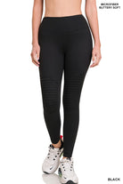 Brushed Microfiber Wide Waistband Moto Leggings (Black)