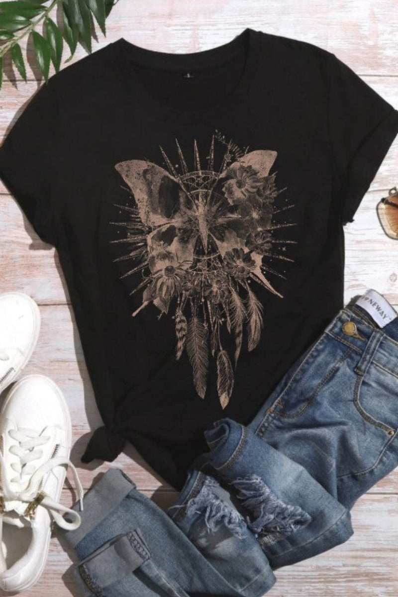 Butterfly Dreamcatcher Graphic Tee Shirt in Black (outfit suggestion)