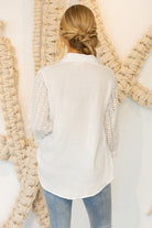 Alyssa White Eyelet Blouse Button Down with 3/4 Length Sleeves United (Back View)