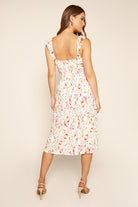 Carmen Ruffle Trim Midi Dress with Colored Floral Print (Back view)