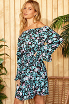 Weekend Vibes Apparel - Emily Wonder Off The Shoulder Floral Print Dress side hip profile