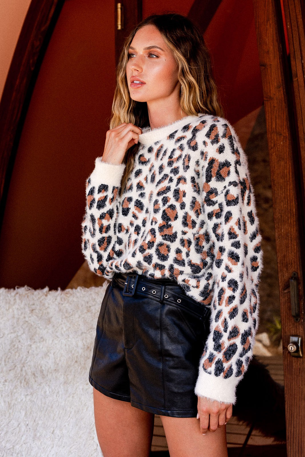 Fuzzy leopard print on sale sweater