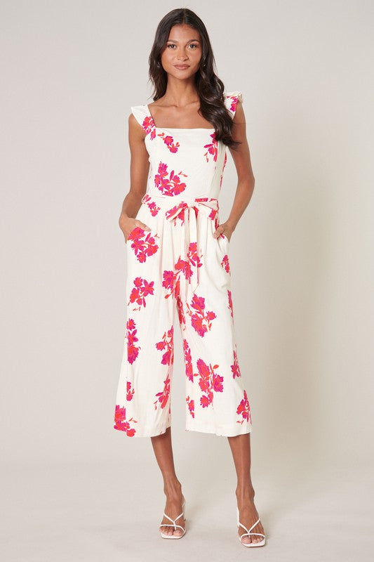 Nohea Floral Jumpsuit with Cropped Wide Legs (studio front 2)