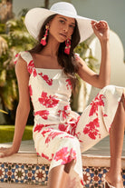 Nohea Floral Jumpsuit with Cropped Wide Legs (sitting)