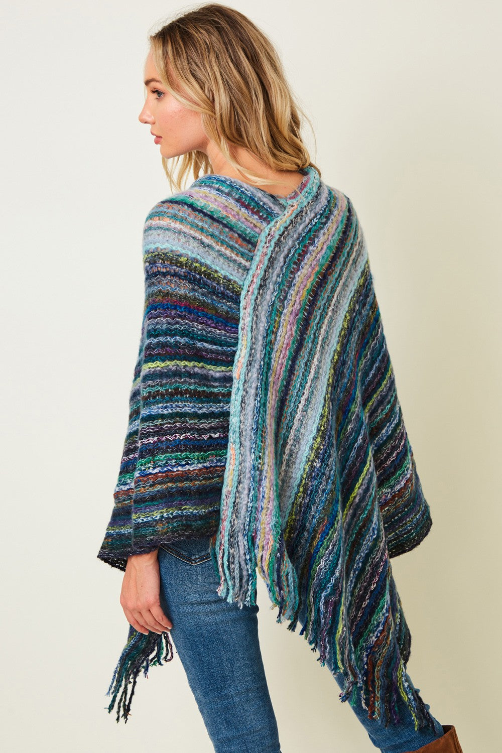 Multi Color Poncho Sweater with Fluffy Yarn (back detail)