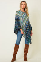 Multi Color Poncho Sweater with Fluffy Yarn (full view)