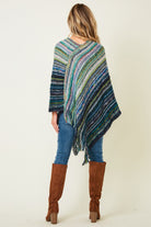 Multi Color Poncho Sweater with Fluffy Yarn (full back)