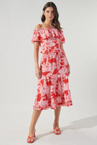 Caliente Pink Lemonade Layered Ruffle Midi Skirt (full with matching crop top)