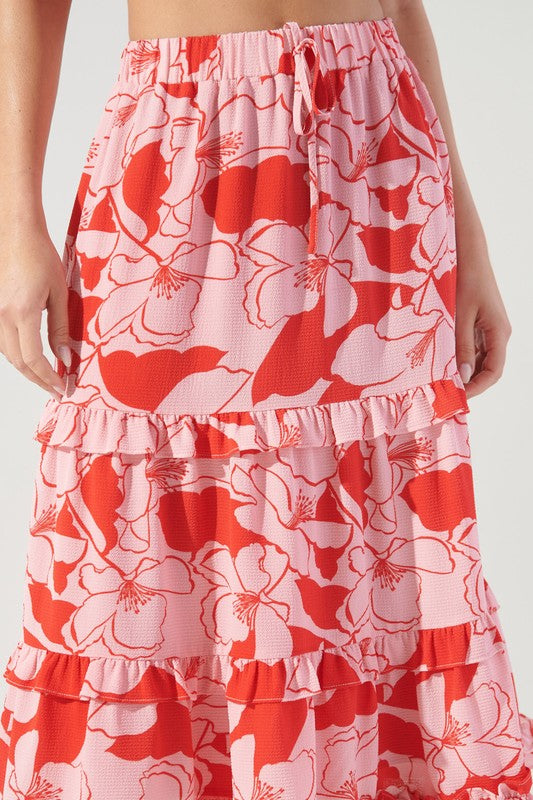 Caliente Pink Lemonade Layered Ruffle Midi Skirt (detail)