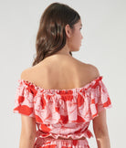 Caliente Pink Lemonade Ruffle Off the Shoulder Crop Top (back)